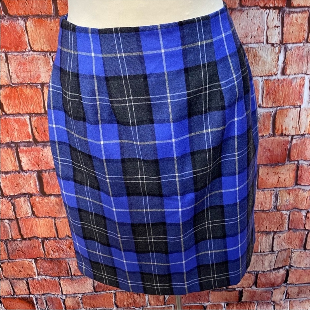 Chadwick’s Vintage Blue and Black Plaid Wool Skirt